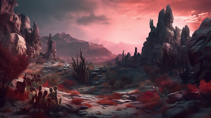 Sunrise in the mountains. Created using generative AI.