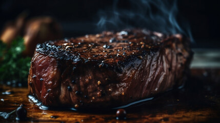 Pork chops on a plate, steak.. Created using generative AI.