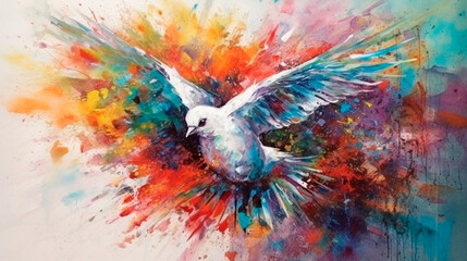 Obraz na płótnie Canvas Abstract art. Colorful painting art of a dove. Holy Spirit concept. Christian illustration. Generative AI