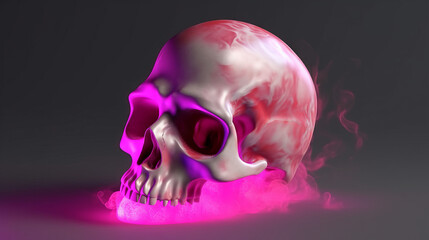 Pink skull with smoke around, generative ai