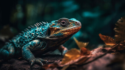 Lizard in forest, generative ai