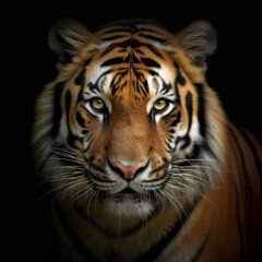 Fototapeta na wymiar Tiger portrait on dark barckground, generative ai