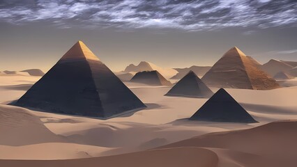 Fototapeta na wymiar Surreal Pyramid in Desert Landscape