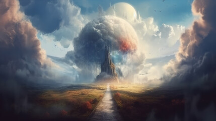 Fototapeta premium Universe road to fantasy world with soft light, generative ai