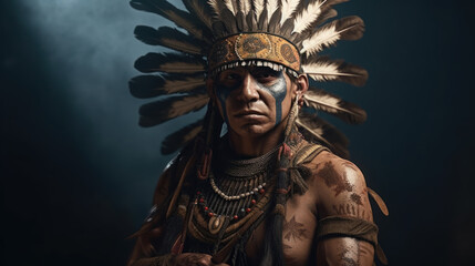 Obraz premium Victorious american indian warrior, fictional person, generative ai