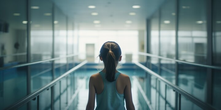 girl dressed swimming suit in a blurred pool, created with Generative AI technology