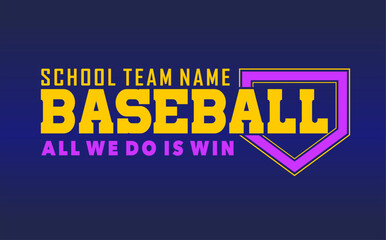 Baseball team design isolated on dark blue black background. School spirit shirts sport fan emblem. For print or cut (Cricut, Silhouette). 
 