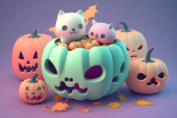 3d halloween illustration cute pumpkin spooky happy realistic background created with generative AI