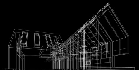 Sketch of a house 3d rendering