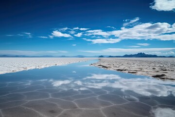 Fototapeta na wymiar Salt flat Salar de Uyuni in Bolivia, generative ai