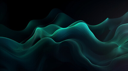 Fototapeta premium Organic wavy color gradient, black blue green abstract background, calm and serene, generative AI