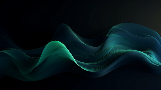 Organic wavy color gradient, black blue green abstract background, calm and serene, generative AI