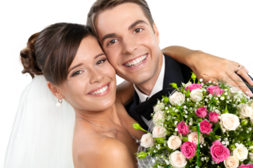 Portrait of a Smiling Wedding Couple Embracing
