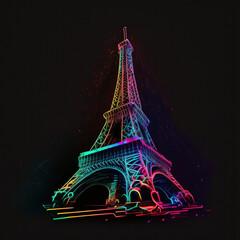 Colorful Neon Eiffel Tower With Black Background