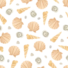 Deurstickers Watercolor beige shells seamless pattern © Uli Prozorova