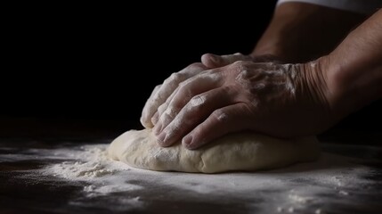 workers hands kneading dough