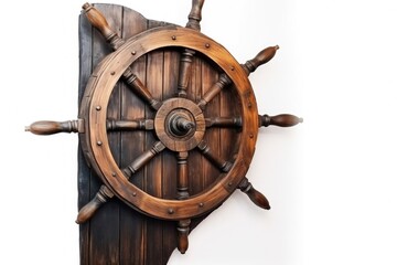 Pirate ship wooden helm illustration, white background. Generative AI