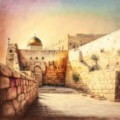 Fototapeta premium The Western Wall in Jerusalem: A Timeless Image in Pastel Colors