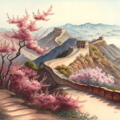 The Great Wall of China at Daytime in Pastel Colors