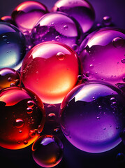 Coloful transparent glossy purple orange and pink glossy bubbles background. Color bubbles. Bubble background. Generative ai