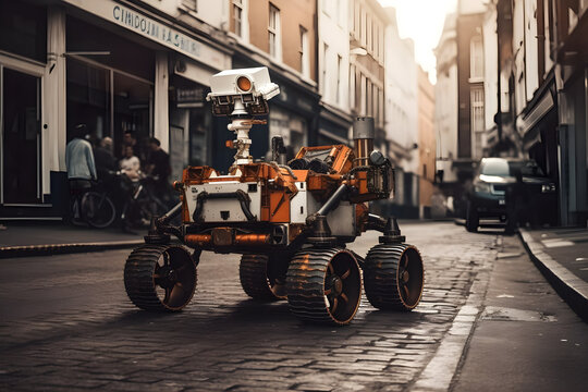 Mars rover on the city street, Generative AI, generative, AI