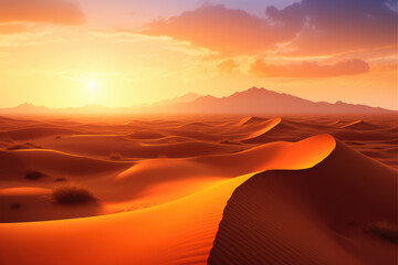 Naklejka na ściany i meble landscape sunset in the desert. AI