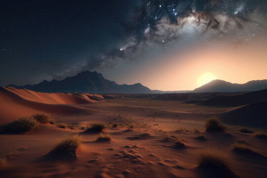 landscape sahara desert against the background of a starry, Generative Ai
