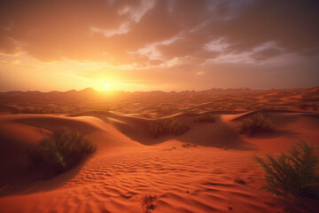 Fototapeta na wymiar landscape sunset in the desert. AI