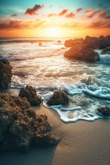 Fototapeta na wymiar sea landscape with tropical beach sunset, Generative Ai