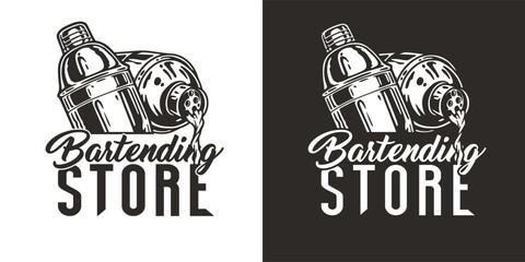 Bartender cocktail shaker for bartending store or shop. Chromed metal boston shaker for barman of cocktail bar.