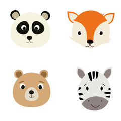 Collection of cartoon animal faces isolated on the white background.