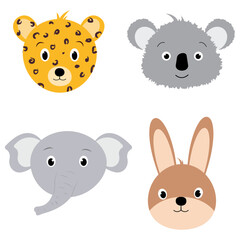 Set of hand-drawn animals isolated on the white background. Collection of cute animal faces for children and adults.