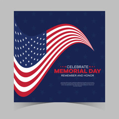 memorial day web banner. happy memorial day holiday post. memorial day weekend banner. Memorial Day social media template design of USA national flag colors
