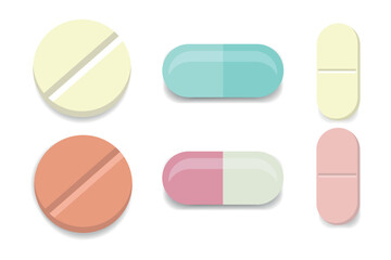 Vector set of pills and capsules. Medicines icons.