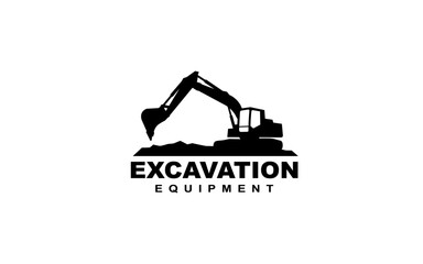 Excavator symbol with silhouette style for logo template, sign and brand.