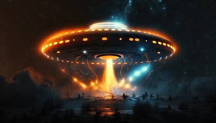 UFO with lights in space