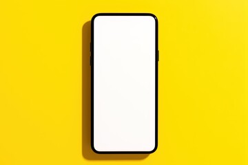 closeup of modern smart phone with white color screen isolated on yellow color background