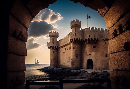 A glimpse of the Qaitbay Citadel in Alexandria, Egypt. Generative AI