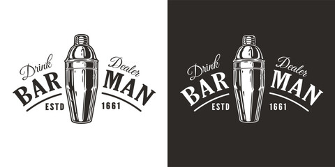 Bartender cocktail shaker for bartending. Chromed metal boston shaker for barman of cocktail bar