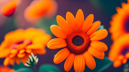 natural orange colorful flower blurred nature background/ selective focus - generative ai