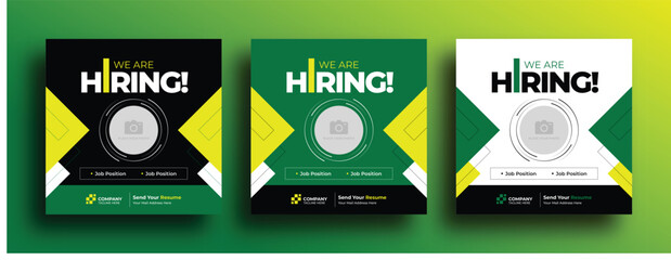 We are hiring square banner social media post template with yellow green black color set