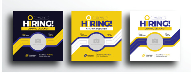 Yellow black color hiring job vacancy square social media post banner template