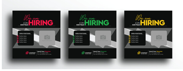 Dark black with light color combination hiring social media post banner template