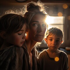 Generative AI - Morning Mothers 052: Digital painting of real mom's morning struggles