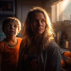 Generative AI - Morning Mothers 053: Digital painting of real mom's morning struggles