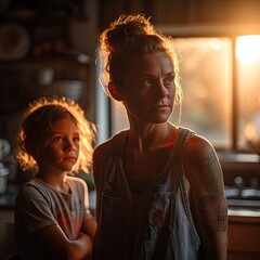 Generative AI - Morning Mothers 045: Digital painting of real mom's morning struggles
