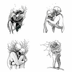 Fototapeta na wymiar hug sketch, lovers, man and woman hugging