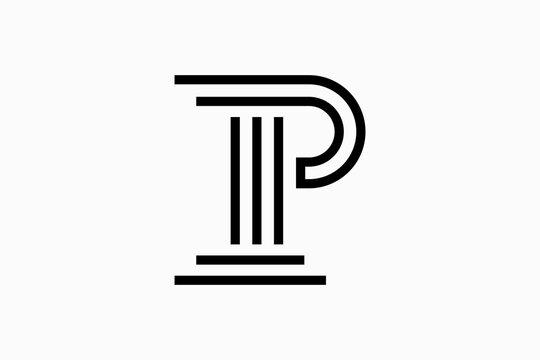 Initial Letter P with pillar law Vector Logo Design Template