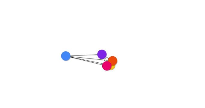 Animation with moving lines and circle shapes linked together. Abstract motion design for logo or loader white background. 4k resolution geometric animation.