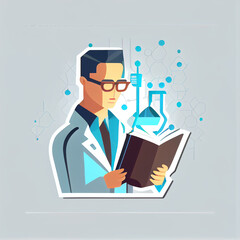 scientist with a book simple illustration
